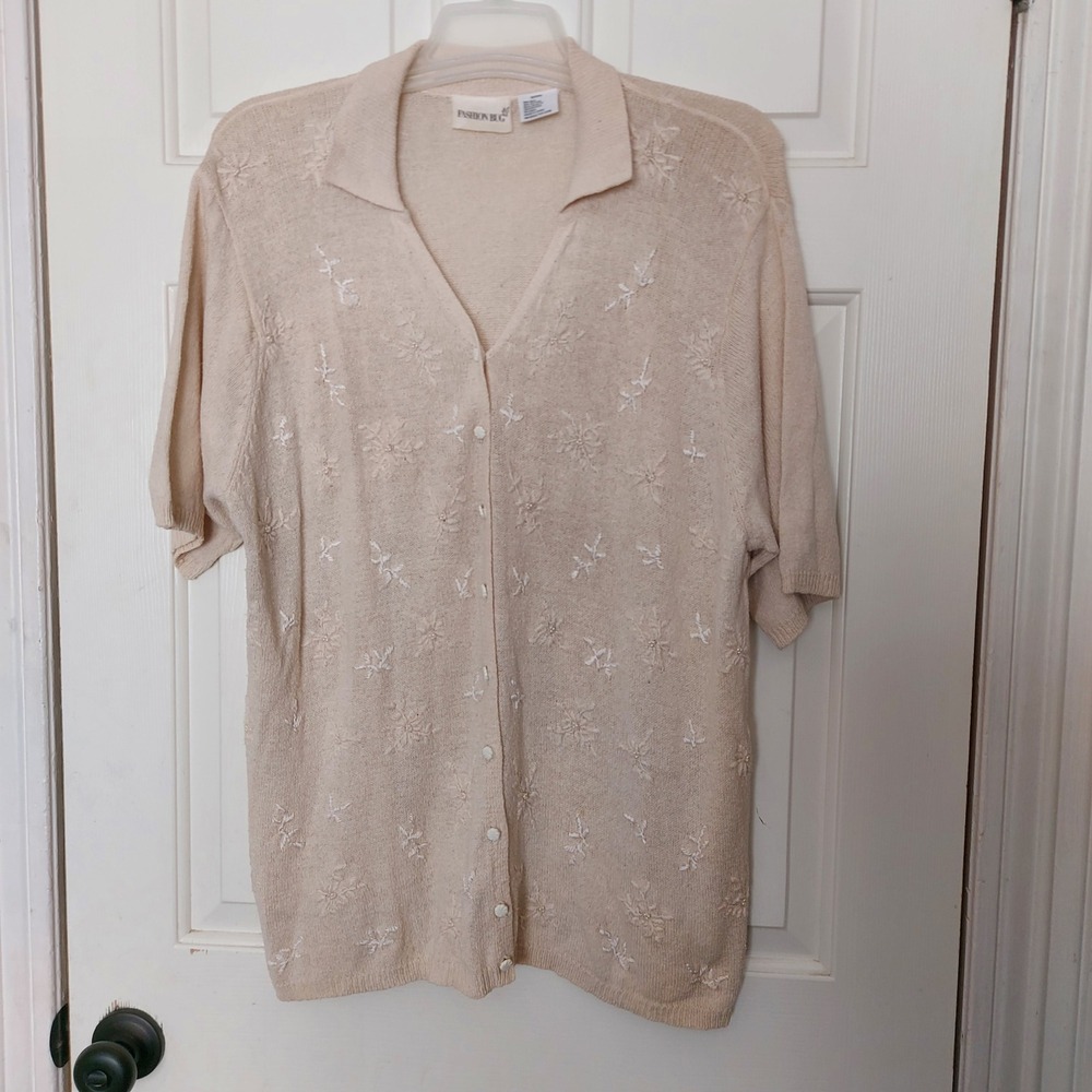 Fashion Bug Vintage Silk Cotton Embroidered Beaded Cardigan Cream 22/24W